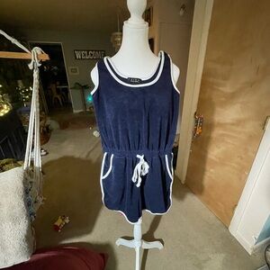 Trixxi Dark Blue and White Trim romper Junios size Large